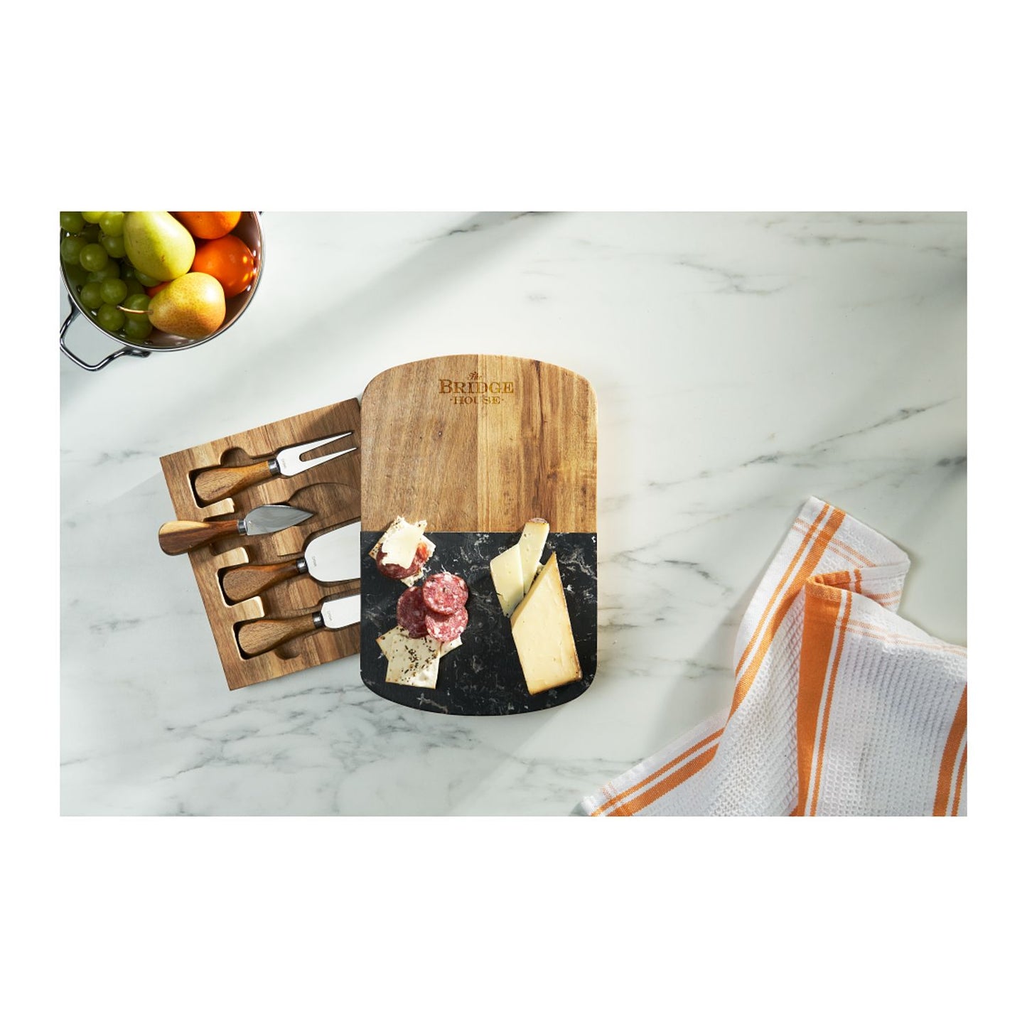 Black Marble Cheese Board Set with Knives