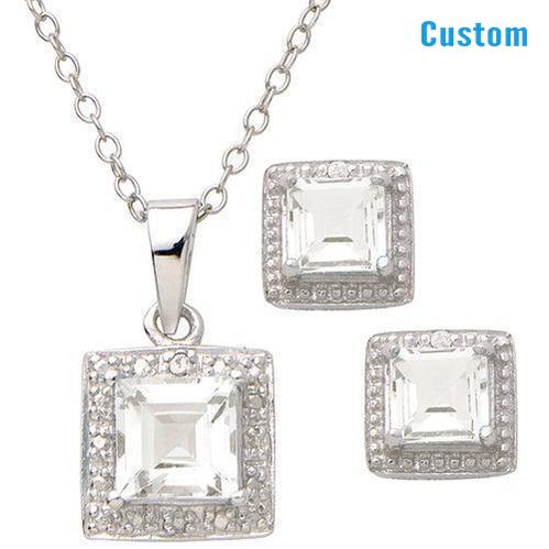 Diamond & White Topaz Earring/Necklace Set