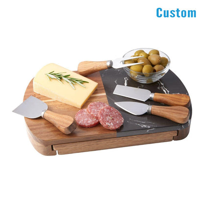 Black Marble Cheese Board Set with Knives