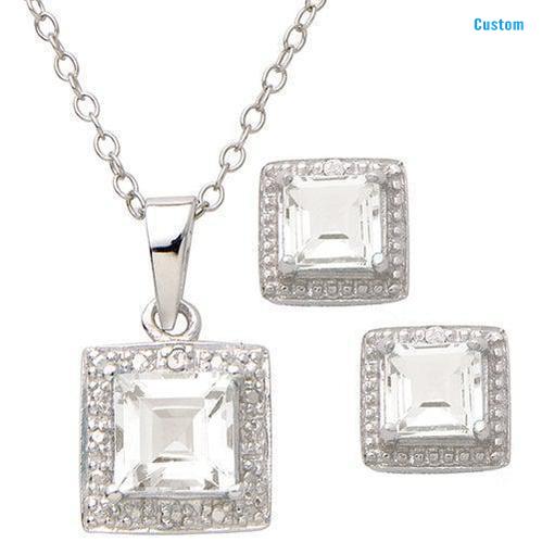 Diamond & White Topaz Earring/Necklace Set